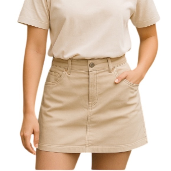JONES&CO High Waist Skort Tan Brushed Cotton Stretch Blend Pockets Sporty 16 - Picture 1 of 8